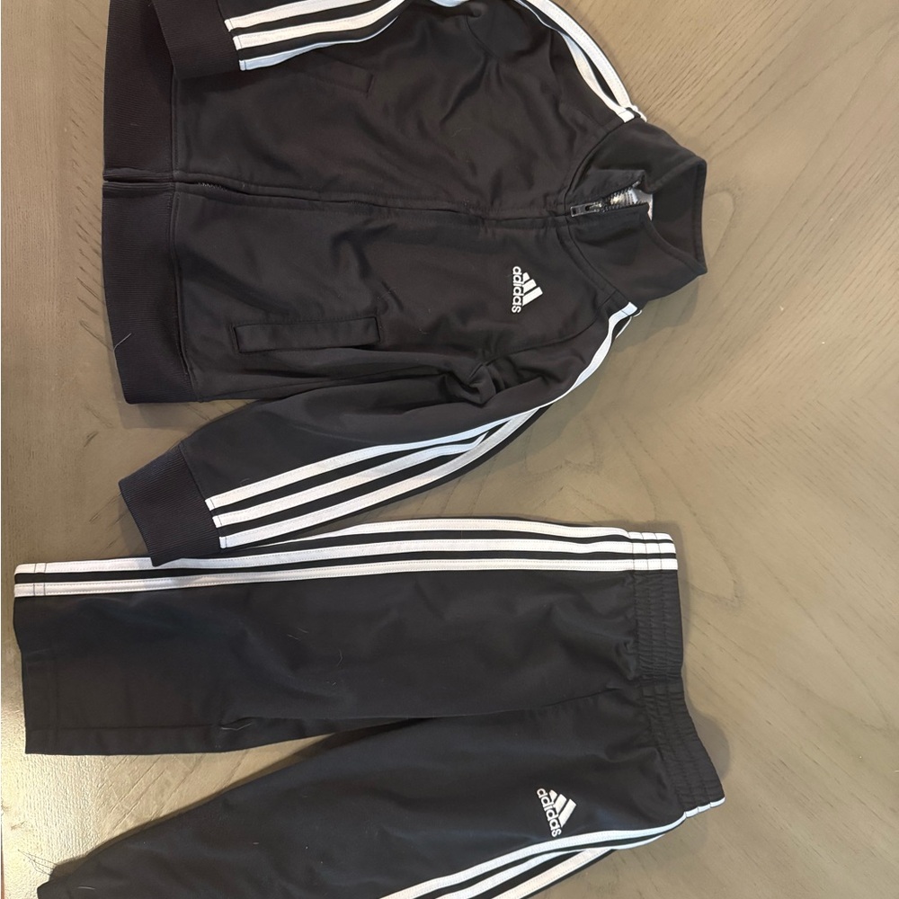 Adidas Black and White Sweatsuit with Iconic Stripes & matching Adidas sneakers